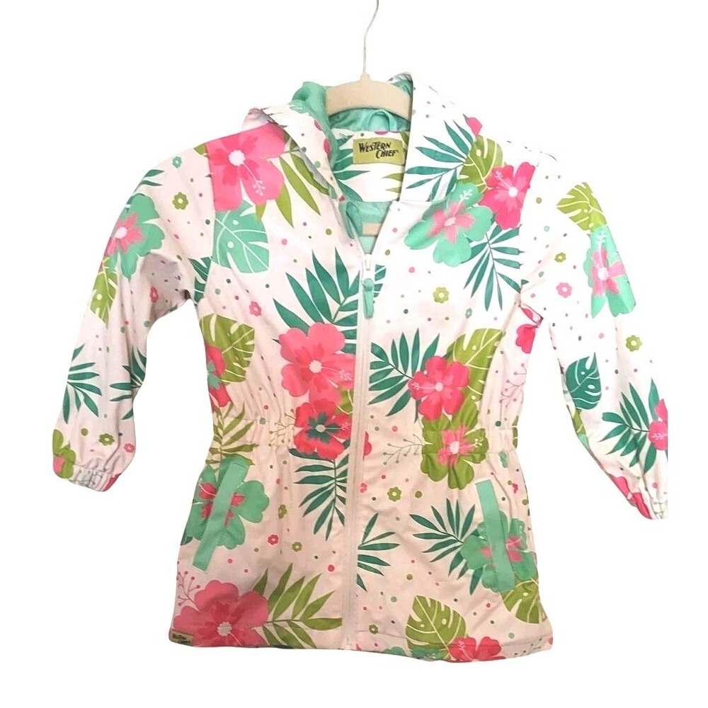 Western Chief Girls Rain Jacket Tropical Floral Hooded Lightweight – Size 5